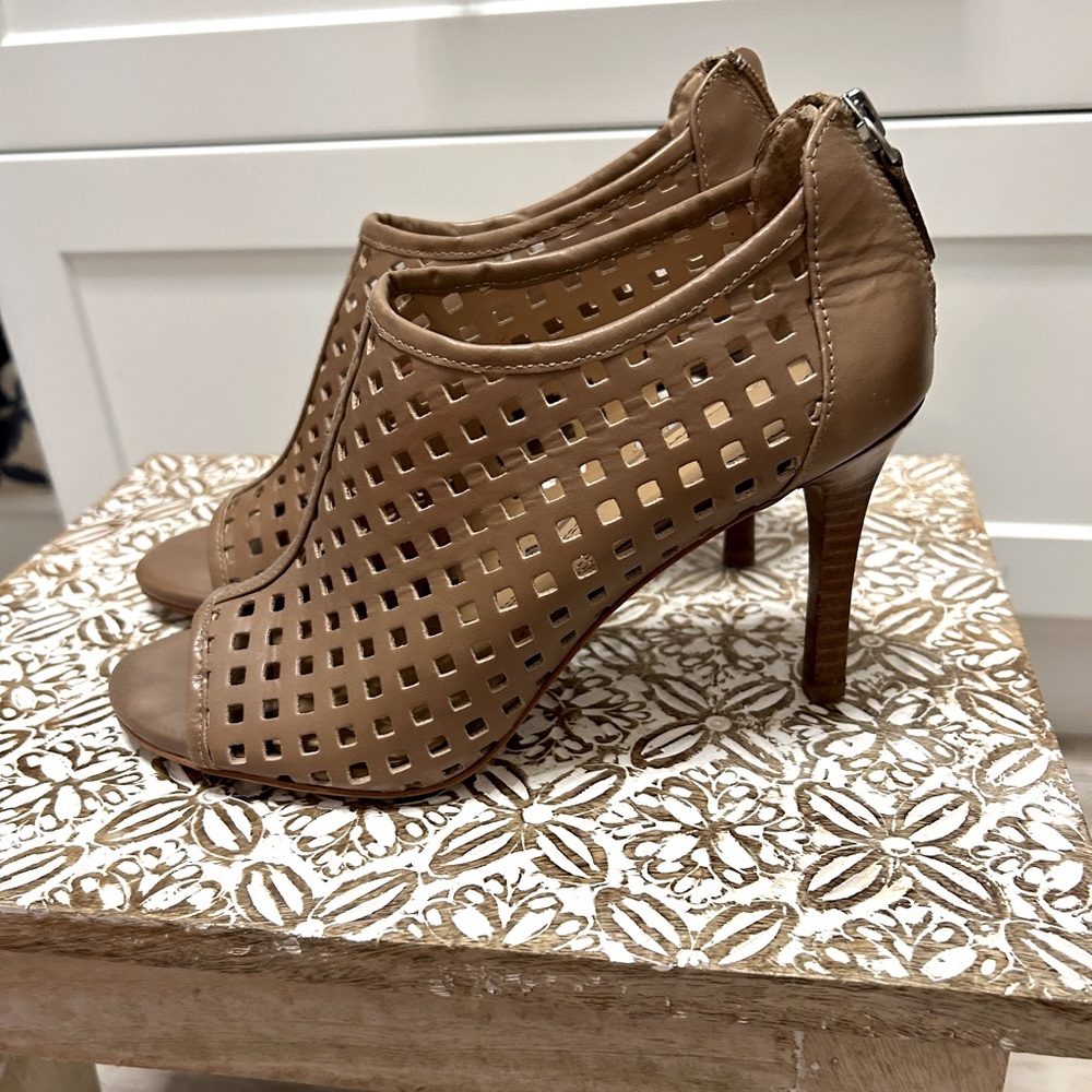 Tahari Chris Leather Shooties - Open Toed Booties - Heels